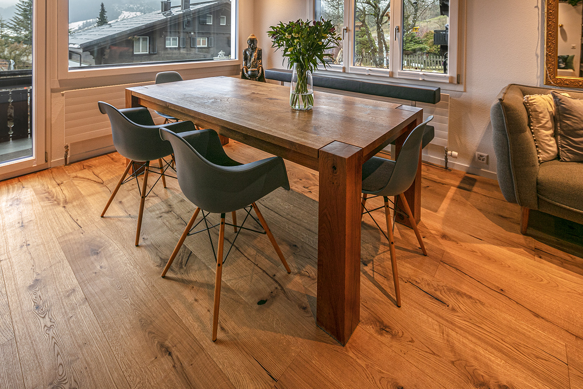 wooden table, wooden floor
